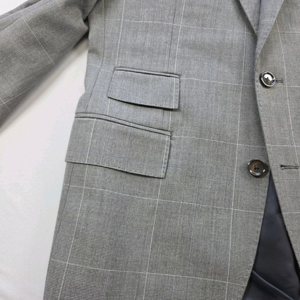 J Crew Ludlow Carpini Wool/Cotton Blend Peak Lapel Gray Windowpane 38R Blazer